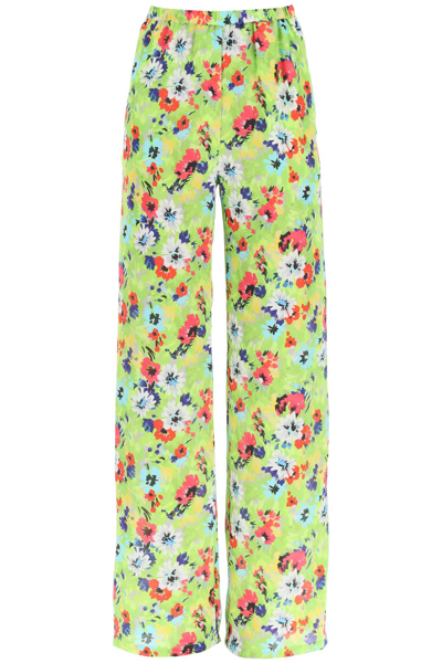Shop Msgm Floral Print Trousers In Green,blue,red