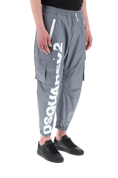 Shop Dsquared2 Big Logo Cargo Pants In Grey,white