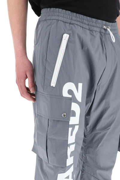 Shop Dsquared2 Big Logo Cargo Pants In Grey,white