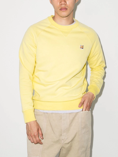Shop Maison Kitsuné Fox-patch Cotton Sweatshirt In Yellow