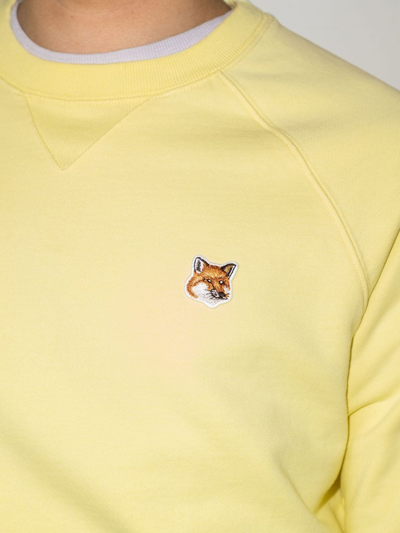 Shop Maison Kitsuné Fox-patch Cotton Sweatshirt In Yellow