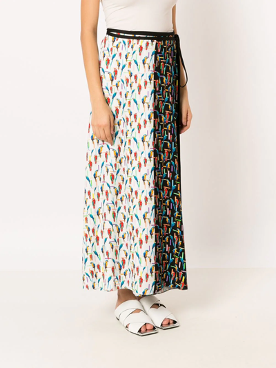 Shop Gloria Coelho Macaw-print Wrap Maxi Skirt In White