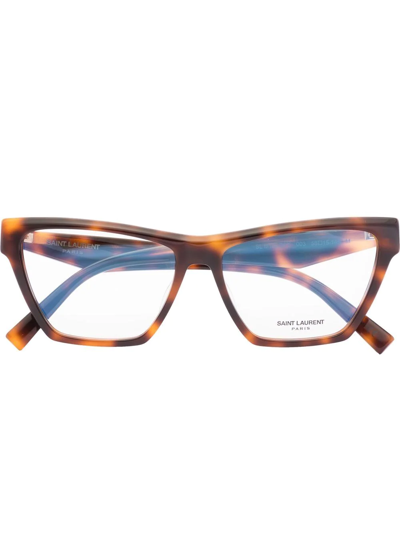 Saint Laurent Tortoiseshell-effect Cat Eye-frame Glasses In Brown