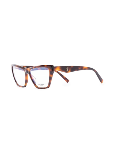 Saint Laurent Tortoiseshell-effect Cat Eye-frame Glasses In Brown