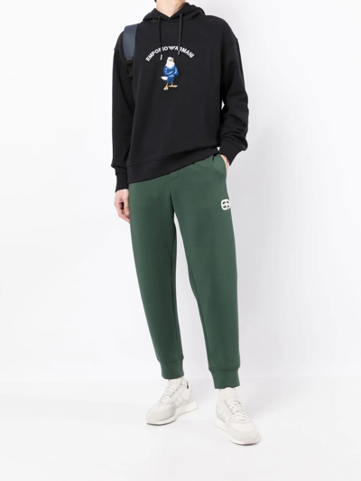 Shop Emporio Armani Embroidered Logo Tapered Track Trousers In Grün
