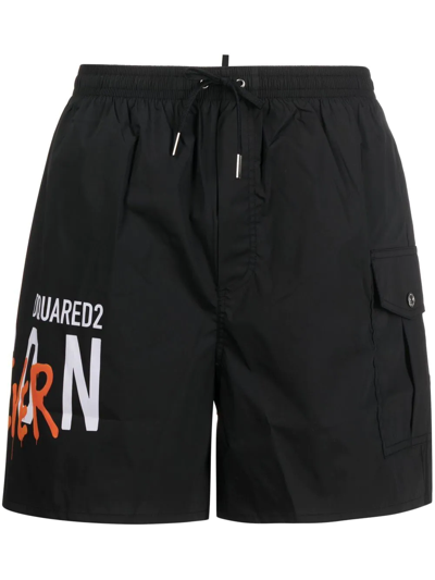 Shop Dsquared2 'forever Icon' Swim Shorts In Schwarz
