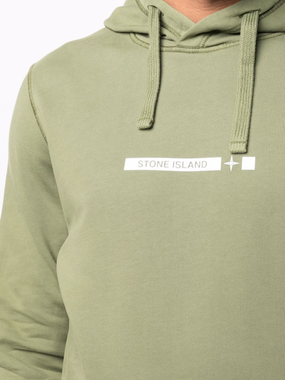 Shop Stone Island Logo-print Cotton Hoodie In Green