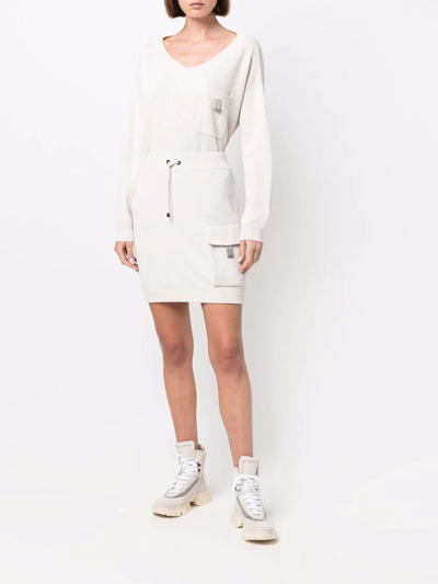 Brunello Cucinelli Drawstring Ribbed-knit Miniskirt In Neutrals