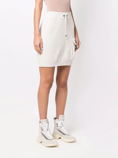 Shop Brunello Cucinelli Ribbed-knit Drawstring Skirt In Neutrals