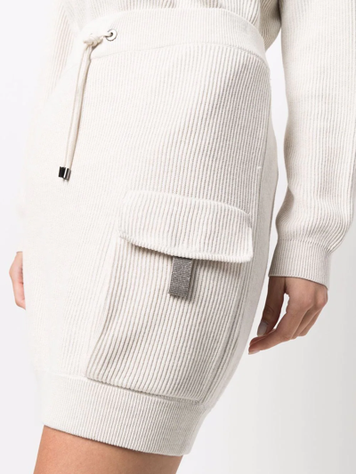 Brunello Cucinelli Drawstring Ribbed-knit Miniskirt In Neutrals