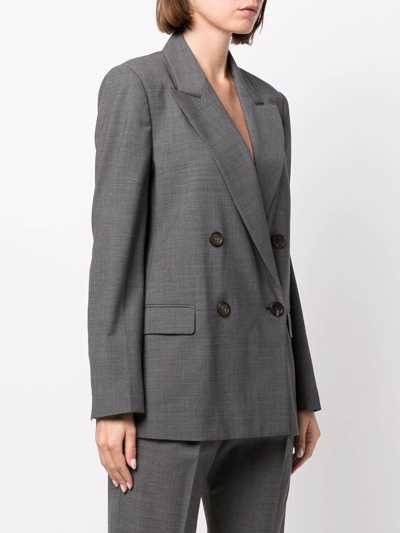 Shop Brunello Cucinelli Chain-trim Double-breasted Jacket In Grey