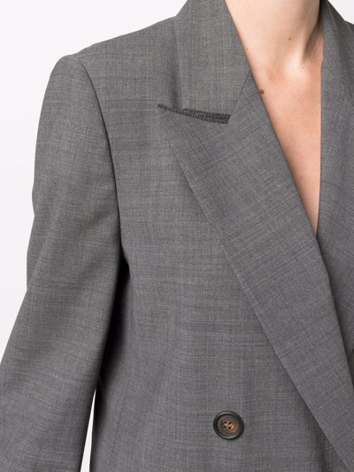 Shop Brunello Cucinelli Chain-trim Double-breasted Jacket In Grey