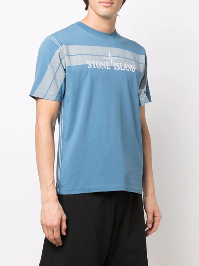 Shop Stone Island Logo-embroidered Striped T-shirt In Blue
