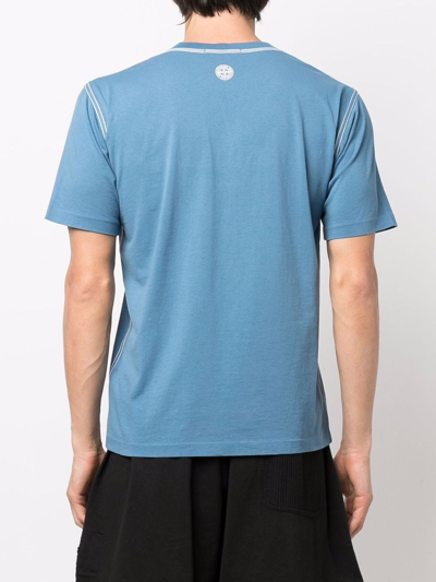 Shop Stone Island Logo-embroidered Striped T-shirt In Blue