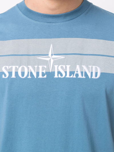 Shop Stone Island Logo-embroidered Striped T-shirt In Blue