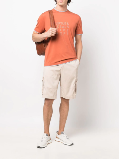 Brunello Cucinelli Slogan-print Round-neck T-shirt In Orange