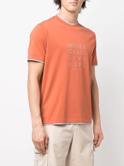 Brunello Cucinelli Slogan-print Round-neck T-shirt In Orange