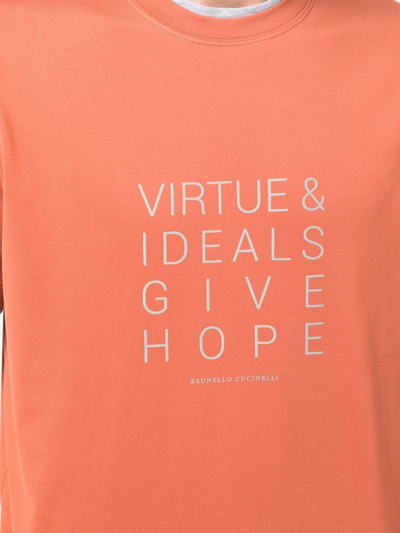 Brunello Cucinelli Slogan-print Round-neck T-shirt In Orange