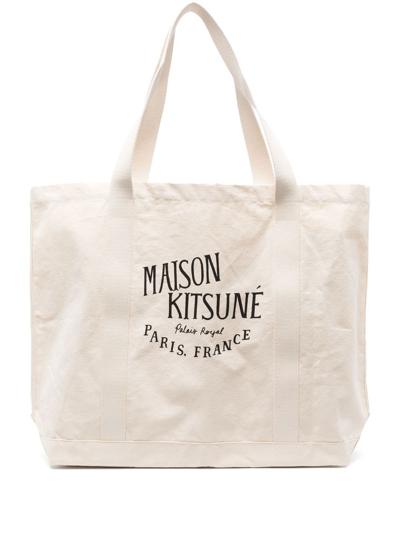 Shop Maison Kitsuné Logo-print Tote Bag In Nude