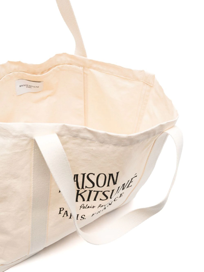 Shop Maison Kitsuné Logo-print Tote Bag In Nude