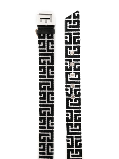 Shop Balmain Monogram-print Belt In Black