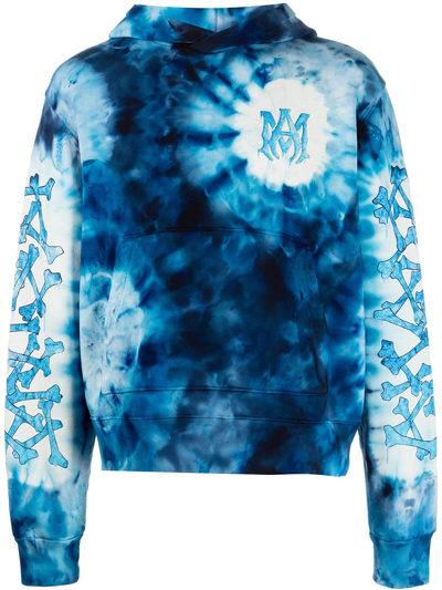 Shop Amiri Tie-dye Logo-print Cotton Hoodie In Blau