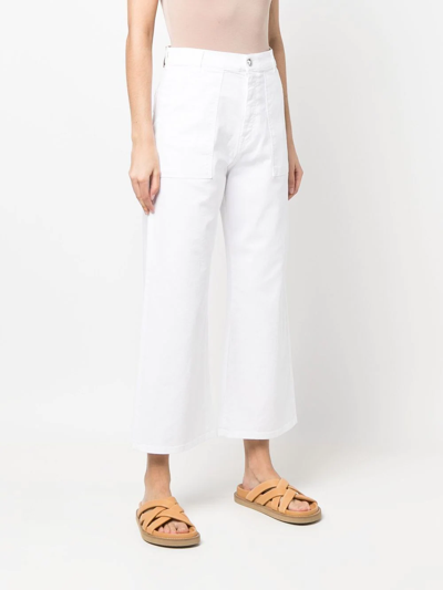 Shop Fay Cropped Flared Trousers In Weiss