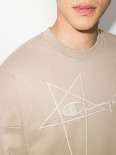 Shop Rick Owens Drkshdw X Champion Logo-embroidered Sweatshirt In Neutrals