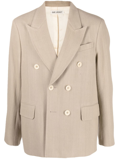 Shop Our Legacy Double-breasted Cotton Blazer In Nude