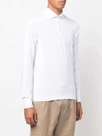 Shop Cruciani Long Sleeve Polo Shirt In Weiss