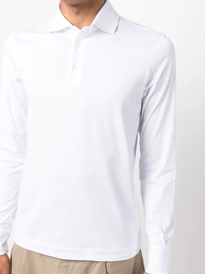 Shop Cruciani Long Sleeve Polo Shirt In Weiss