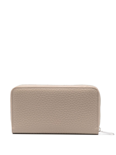 Orciani Grained Leather Zip-around Wallet In Neutrals
