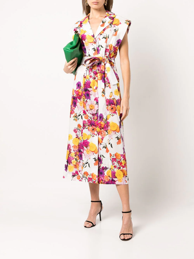 Shop Adam Lippes Floral-print Belted Shirt Dress In Weiss