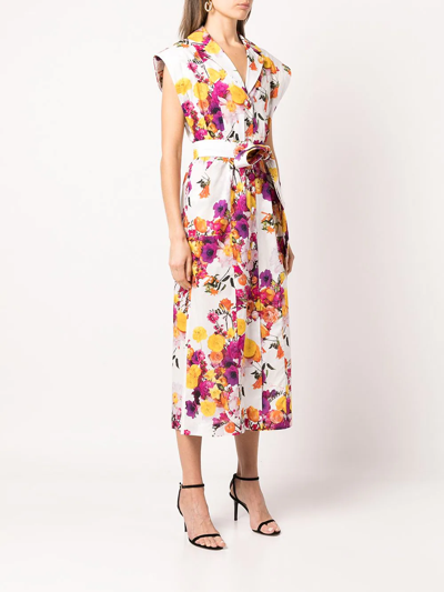 Shop Adam Lippes Floral-print Belted Shirt Dress In Weiss