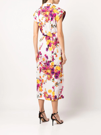 Shop Adam Lippes Floral-print Belted Shirt Dress In Weiss
