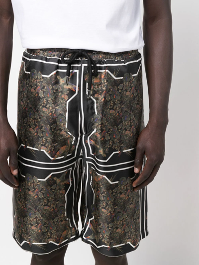 Shop Les Hommes Graphic-print Drawstring Silk Shorts In Grün