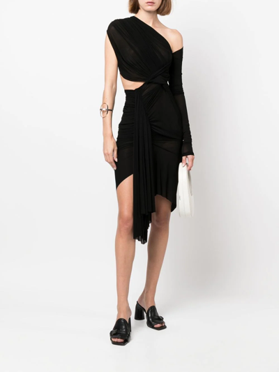 Rick Owens Long Sleeve Ruched Mesh Dress In Black | ModeSens