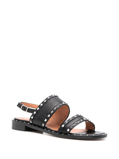 Shop Via Roma 15 Studded Double-strap Leather Sandals In Schwarz