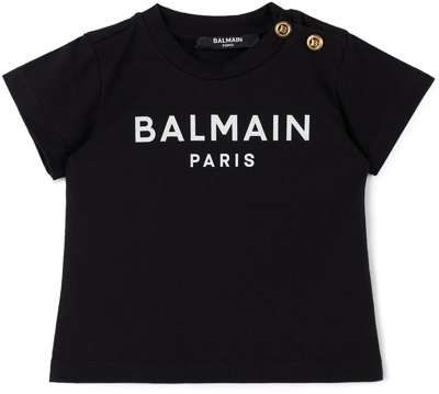 Shop Balmain Baby Black Two-button Logo T-shirt In 930bc Black