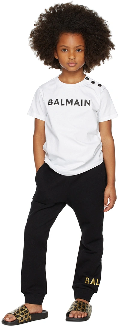 Shop Balmain Kids White Logo Button T-shirt In 100or White