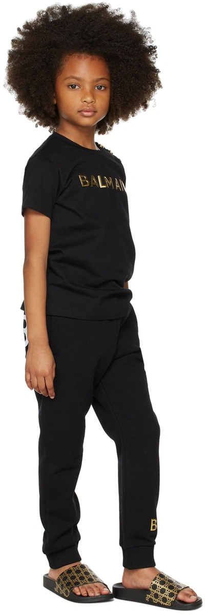 Shop Balmain Kids Black Logo Lounge Pants In 930or Black