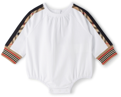 Shop Burberry Baby White Vintage Check Trim Bodysuit