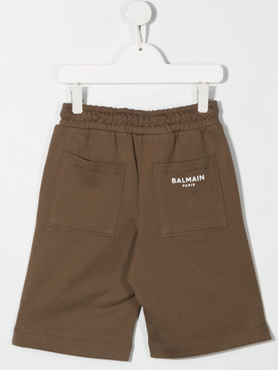 Balmain Logo Print Track Shorts In Brown