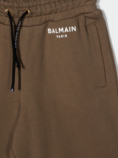 Shop Balmain Logo Print Track Shorts In Brown