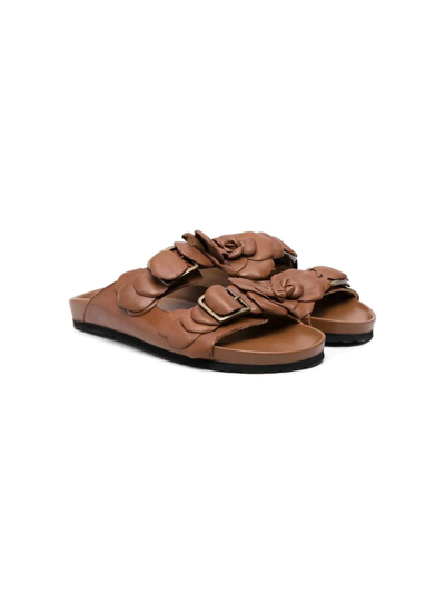 Shop Gallucci Teen Floral-appliqué Sandals In Brown