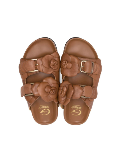 Shop Gallucci Teen Floral-appliqué Sandals In Brown