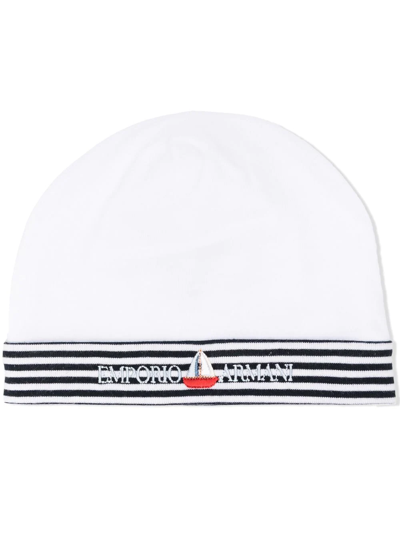 Shop Emporio Armani Logo-embroidered Cotton Beanie In White