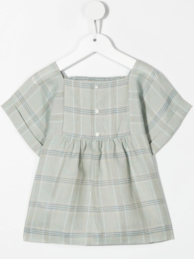 Shop Bonpoint Check-print Smock Blouse In Green