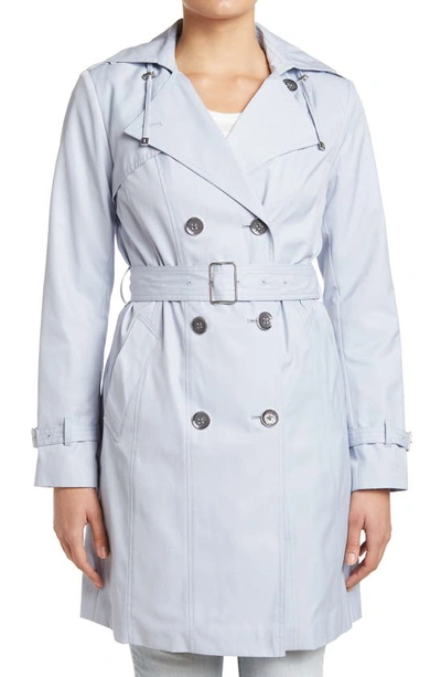 Shop Cole Haan Hooded Double-breasted Trench Coat In Mineral
