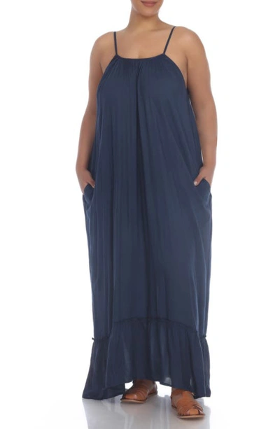 Shop Boho Me Spaghetti Strap Maxi Dress With Ruffle Hem In Midnight Mw